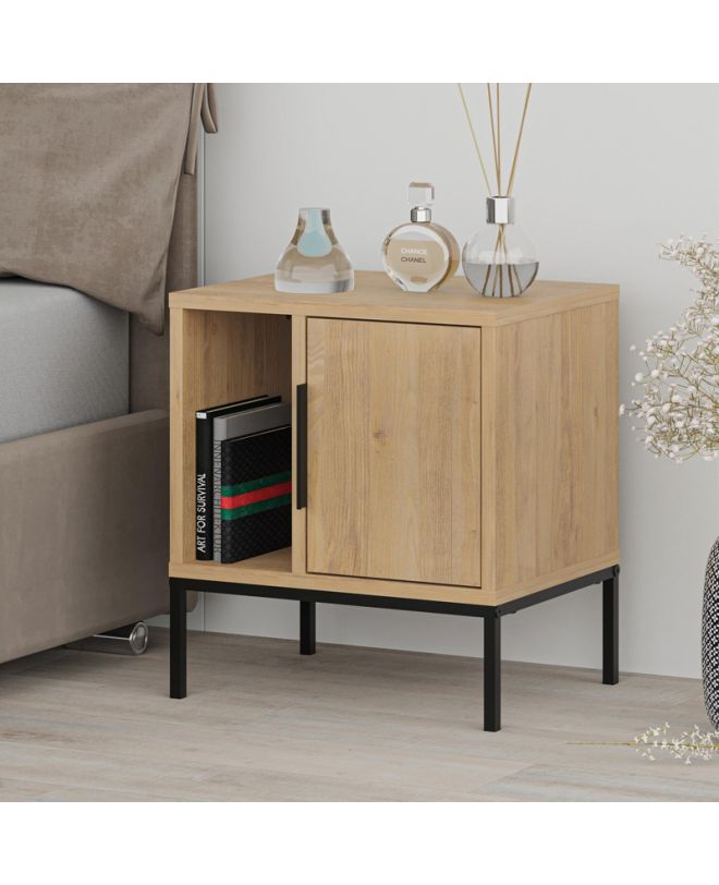 Κομοδίνο Glynn Megapap χρώμα saphhire oak 45x35x50εκ.