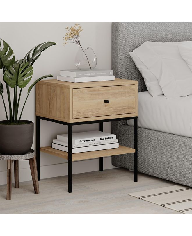 Κομοδίνο Lisa Megapap χρώμα saphhire oak 45x35x56εκ.