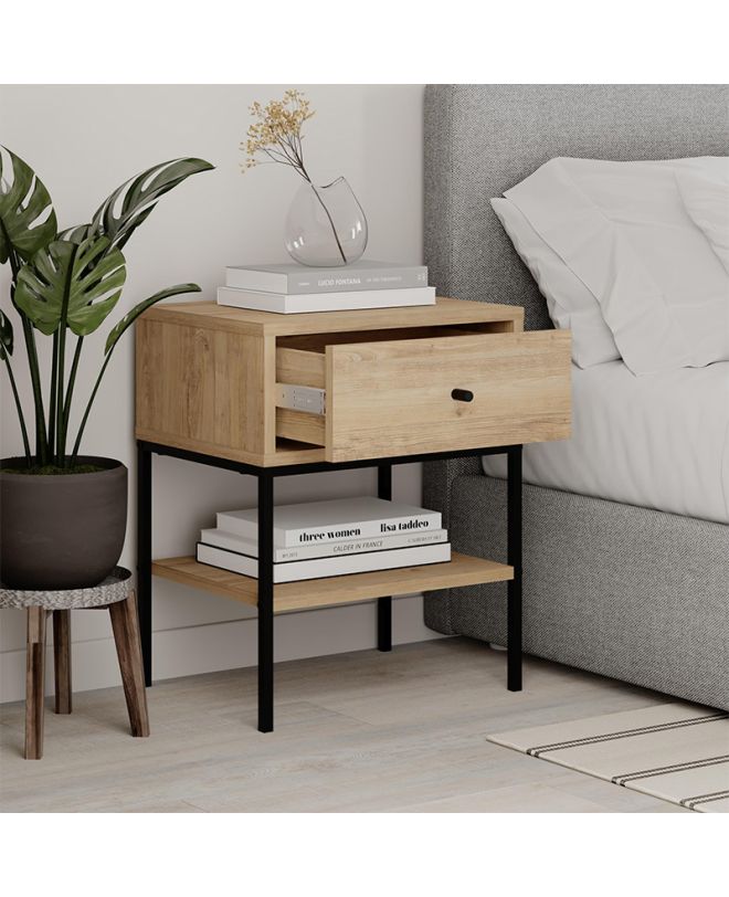Κομοδίνο Lisa Megapap χρώμα saphhire oak 45x35x56εκ.