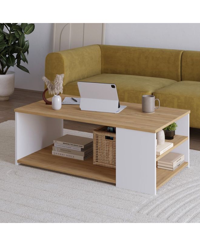 Τραπεζάκι σαλονιού Berg Megapap χρώμα sapphire oak - λευκό 110x60x40εκ.