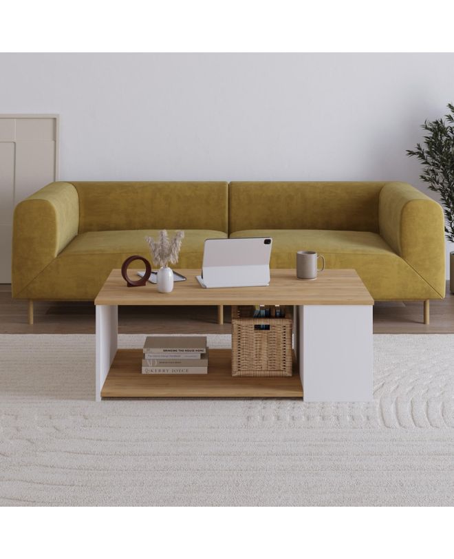 Τραπεζάκι σαλονιού Berg Megapap χρώμα sapphire oak - λευκό 110x60x40εκ.