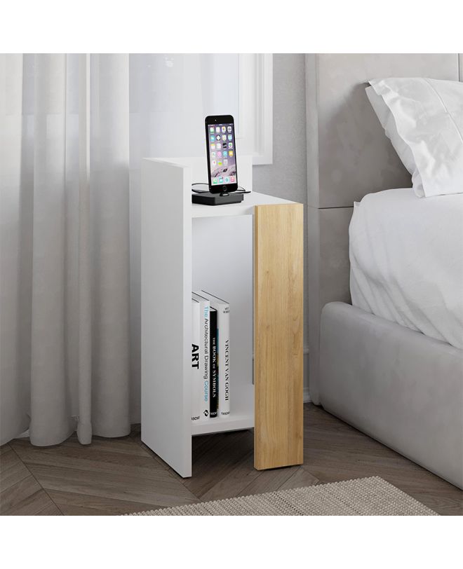 Κομοδίνο Elos Megapap χρώμα λευκό - saphhire oak 30x31,7x55εκ.