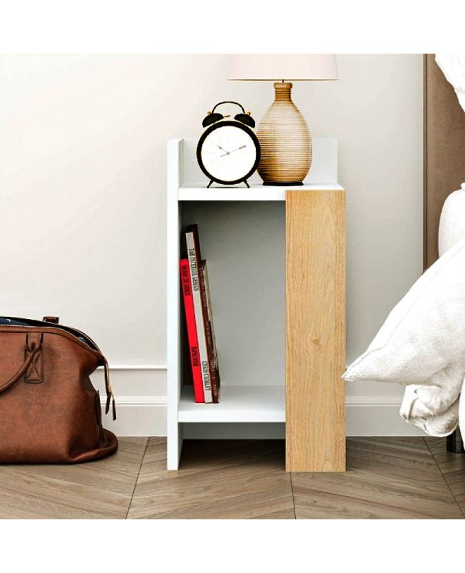 Κομοδίνο Elos Megapap χρώμα λευκό - saphhire oak 30x31,7x55εκ.