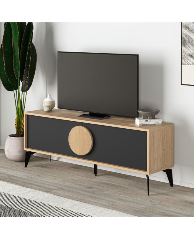 Έπιπλο τηλεόρασης Gora Megapap χρώμα sapphire oak - silky black 140x35,6x51εκ.