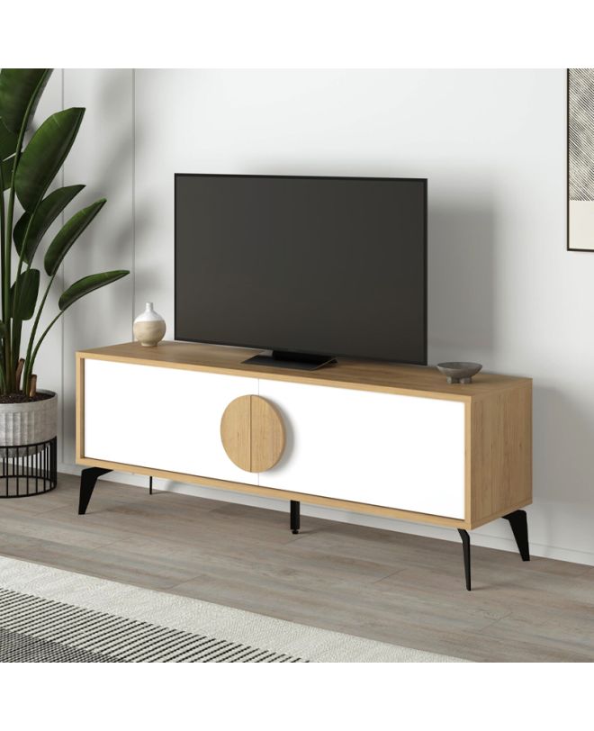 Έπιπλο τηλεόρασης Gora Megapap χρώμα sapphire oak - λευκό 140x35,6x51εκ.