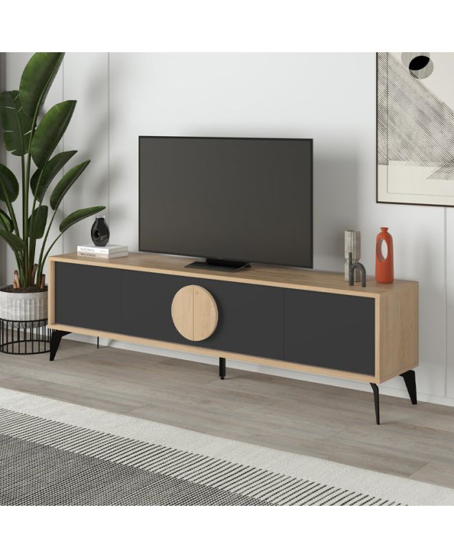 Έπιπλο τηλεόρασης Gora Megapap χρώμα sapphire oak - silky black 180x35,6x51εκ.
