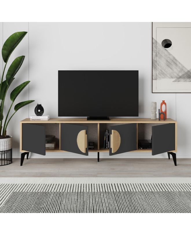 Έπιπλο τηλεόρασης Gora Megapap χρώμα sapphire oak - silky black 180x35,6x51εκ.