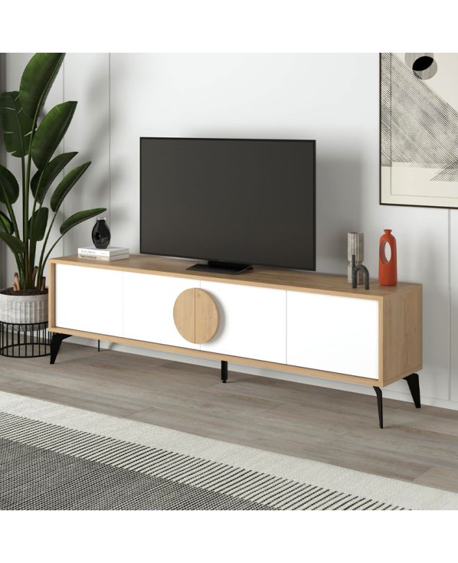 Έπιπλο τηλεόρασης Gora Megapap χρώμα sapphire oak - λευκό 180x35,6x51εκ.