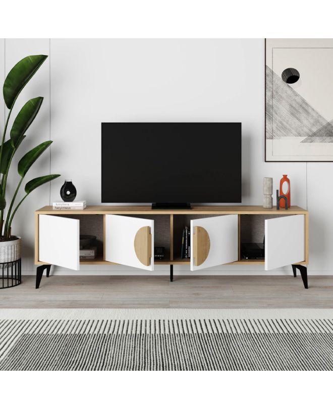 Έπιπλο τηλεόρασης Gora Megapap χρώμα sapphire oak - λευκό 180x35,6x51εκ.