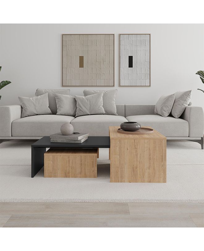 Τραπεζάκι σαλονιού σετ 3 τμχ. Kanta Megapap χρώμα sapphire oak - silky black 80x50x40,5εκ.