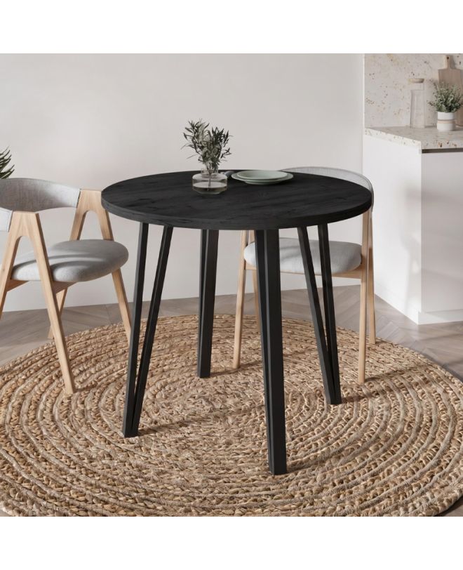 Τραπέζι Xana Megapap χρώμα black wood Ø90x77,5εκ.