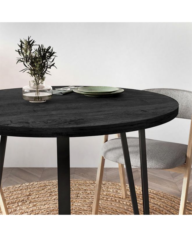 Τραπέζι Xana Megapap χρώμα black wood Ø90x77,5εκ.