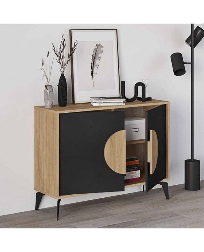 Μπουφές Gora Megapap χρώμα sapphire oak - silky black 110x40x82εκ.