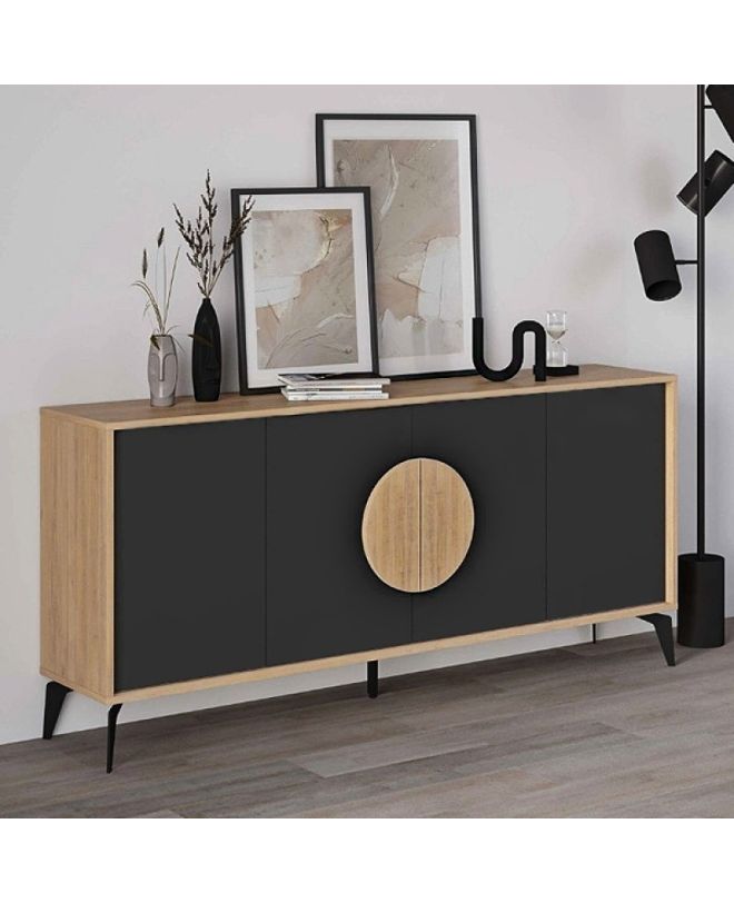 Μπουφές Gora Megapap χρώμα sapphire oak - silky black 180x40x82εκ.