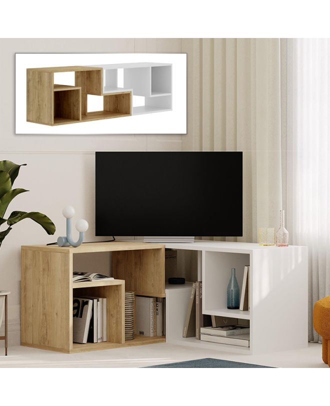Έπιπλο τηλεόρασης Glis Megapap πολυμορφικό χρώμα sapphire oak - λευκό 145x35x44,8εκ.