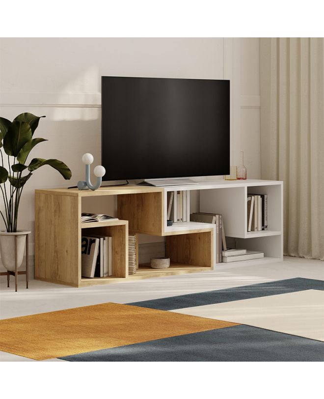 Έπιπλο τηλεόρασης Glis Megapap πολυμορφικό χρώμα sapphire oak - λευκό 145x35x44,8εκ.