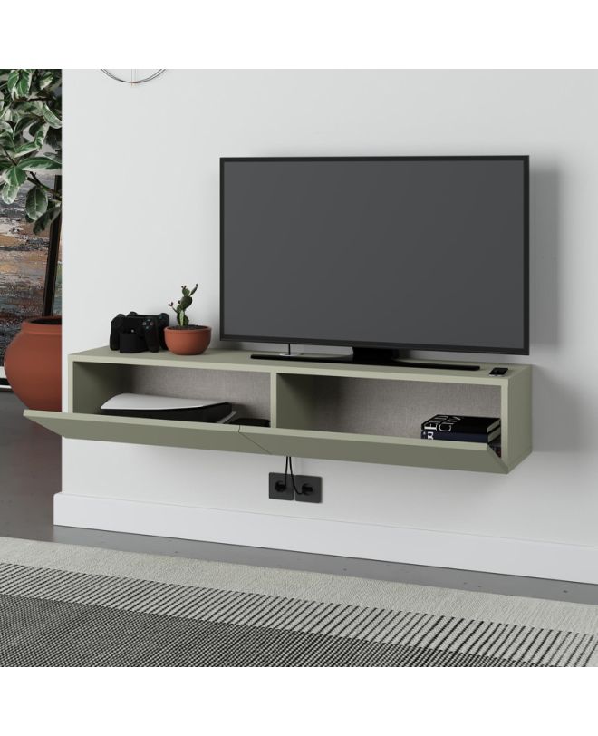 Έπιπλο τηλεόρασης επιτοίχιο Francy Megapap χρώμα ash green 135x31,7x25εκ.