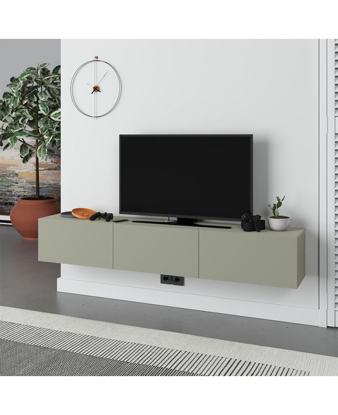 Έπιπλο τηλεόρασης επιτοίχιο Francy Megapap χρώμα ash green 180x30x30εκ.