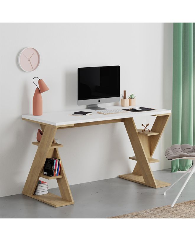 Γραφείο εργασίας Papillon Megapap χρώμα sapphire oak - λευκό 137x60x75εκ