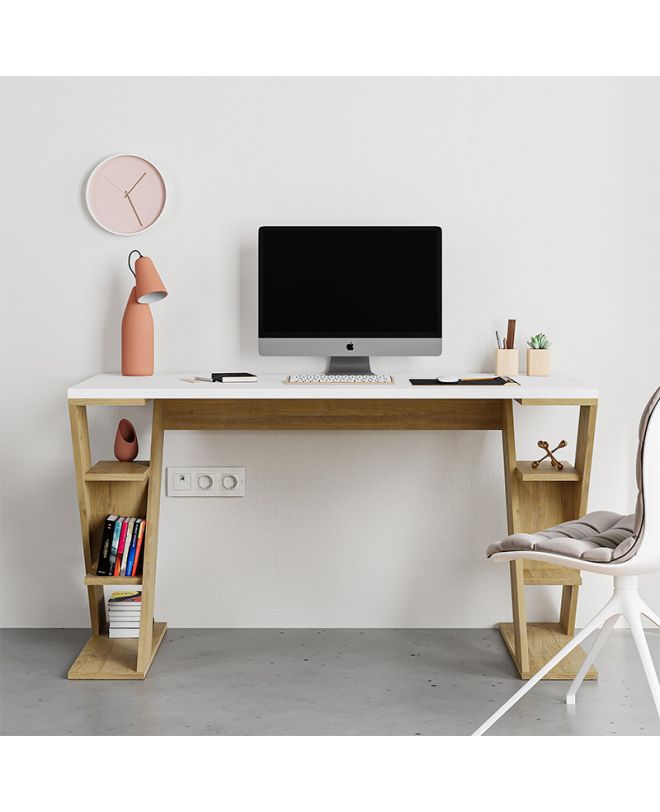 Γραφείο εργασίας Papillon Megapap χρώμα sapphire oak - λευκό 137x60x75εκ