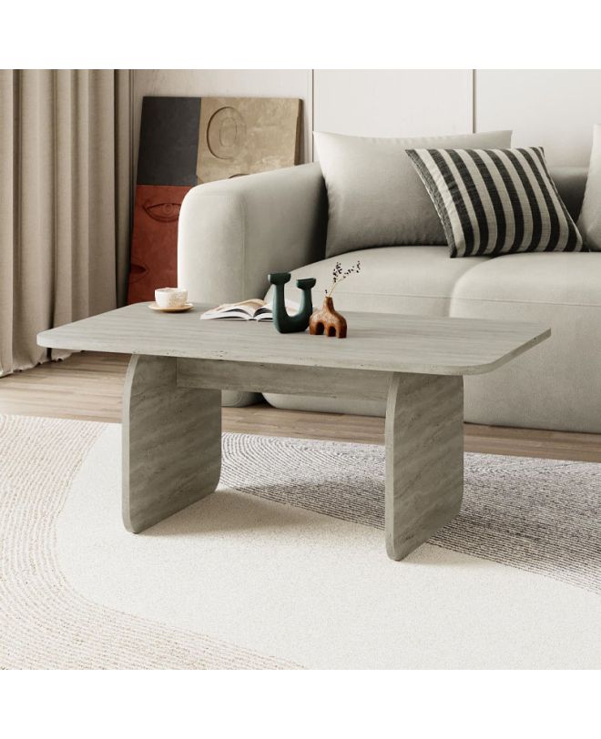Τραπεζάκι σαλονιού Pietra Megapap χρώμα neo travertine 100x60x41,8εκ.