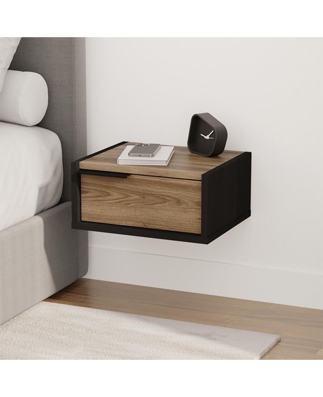Κομοδίνο επιτοίχιο Eco Megapap χρώμα black wood - καρυδί 40x33x18,5εκ.
