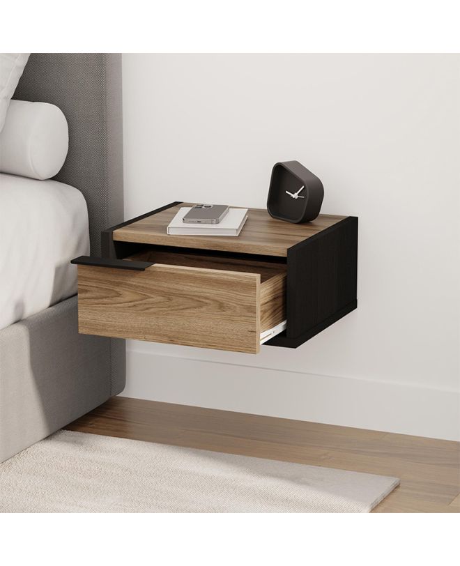 Κομοδίνο επιτοίχιο Eco Megapap χρώμα black wood - καρυδί 40x33x18,5εκ.