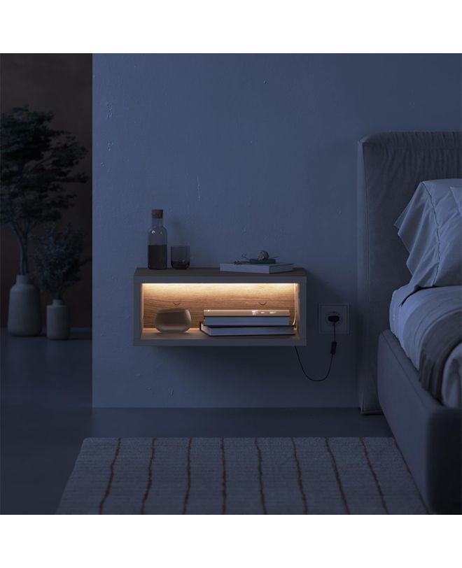 Κομοδίνο επιτοίχιο Brik Megapap με LED χρώμα καρυδί - sandstone 45x30x18εκ.