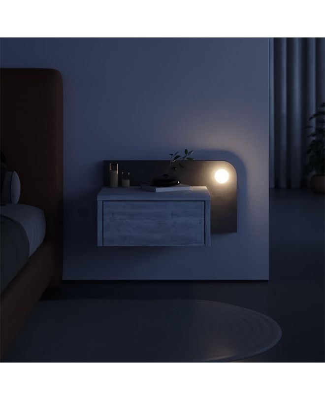 Κομοδίνο επιτοίχιο Dotta Megapap με LED χρώμα λευκό αντικέ - γκρι ρετρό 52x33,6x28εκ.