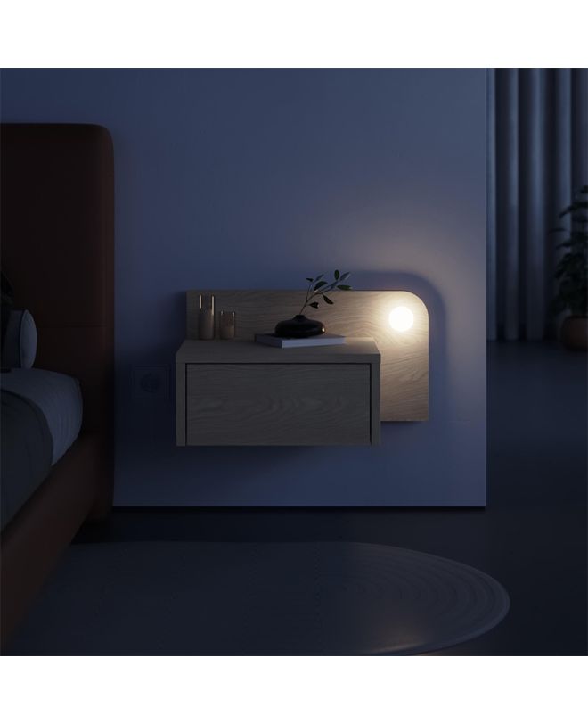 Κομοδίνο επιτοίχιο Dotta Megapap με LED χρώμα light oak 52x33,6x28εκ.