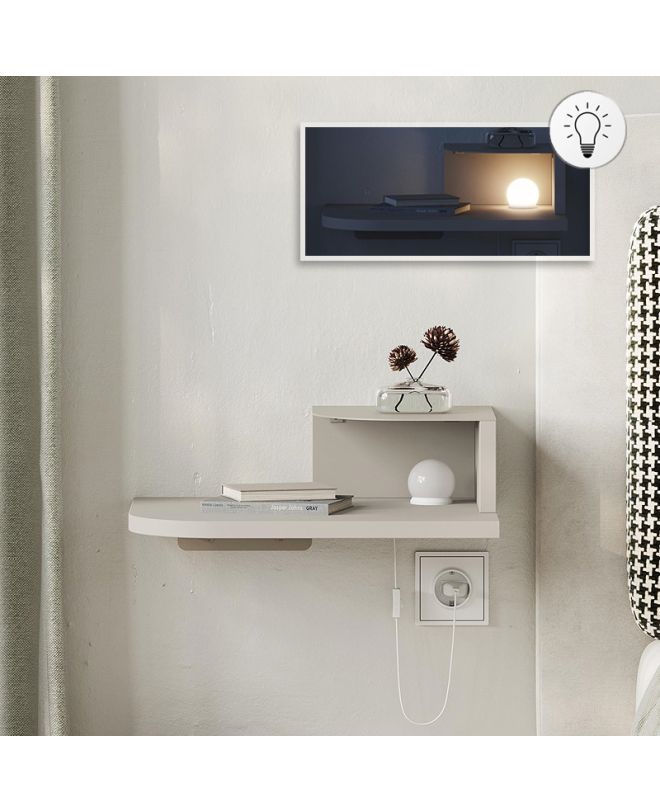 Κομοδίνο επιτοίχιο Luno Megapap με LED χρώμα sandstone 40x30x16,2εκ.