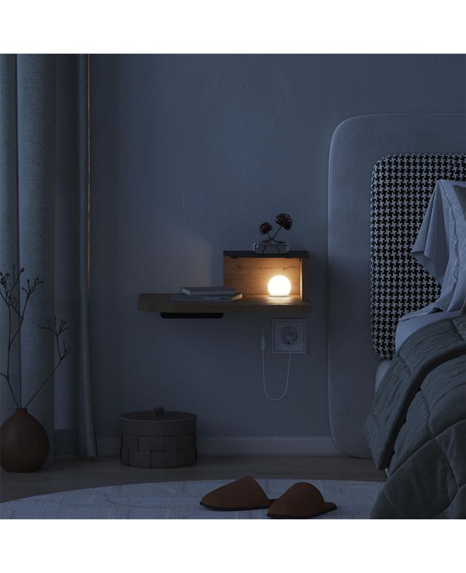 Κομοδίνο επιτοίχιο Luno Megapap με LED χρώμα sepet oak 40x30x16,2εκ.