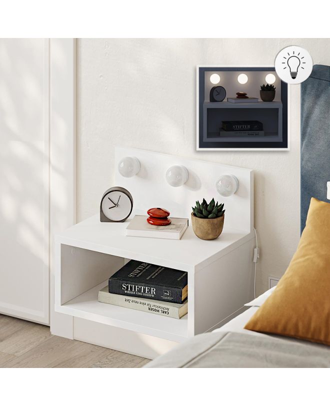 Κομοδίνο επιτοίχιο Treo Megapap με LED χρώμα λευκό 40x30x33,8εκ.
