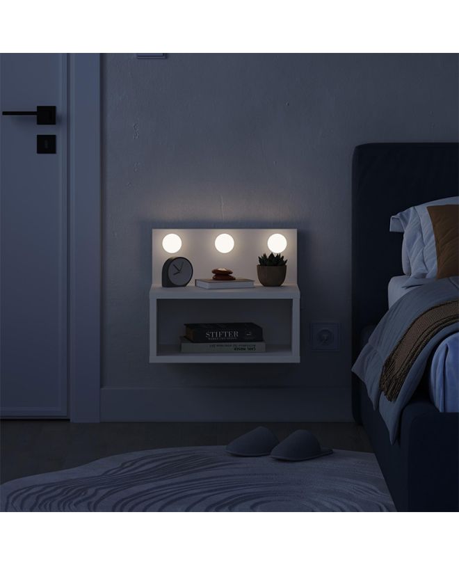 Κομοδίνο επιτοίχιο Treo Megapap με LED χρώμα λευκό 40x30x33,8εκ.