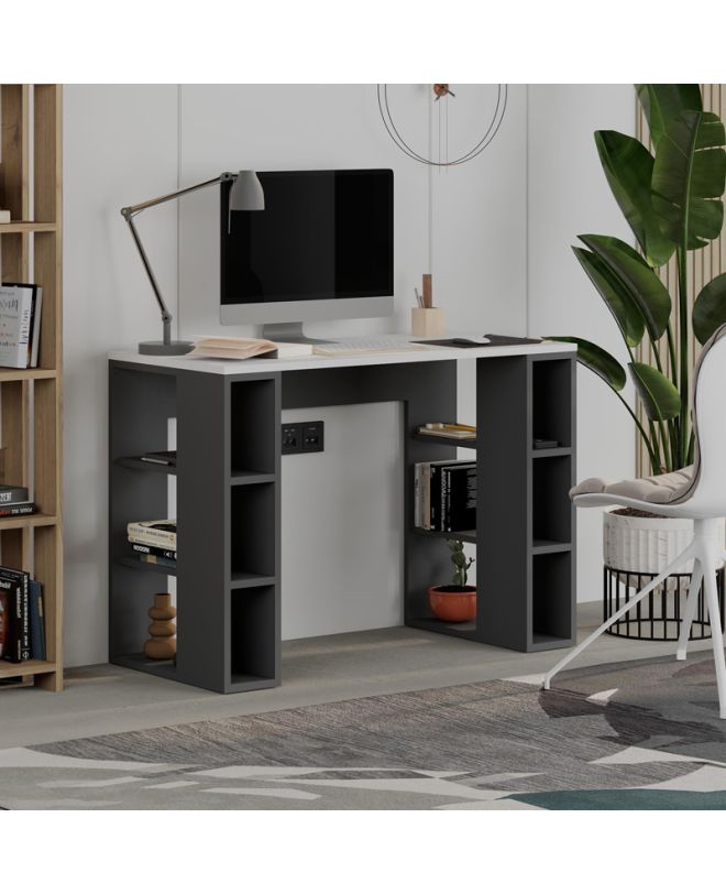 Γραφείο εργασίας Colmar Megapap χρώμα ανθρακί - λευκό 106x50x75εκ.