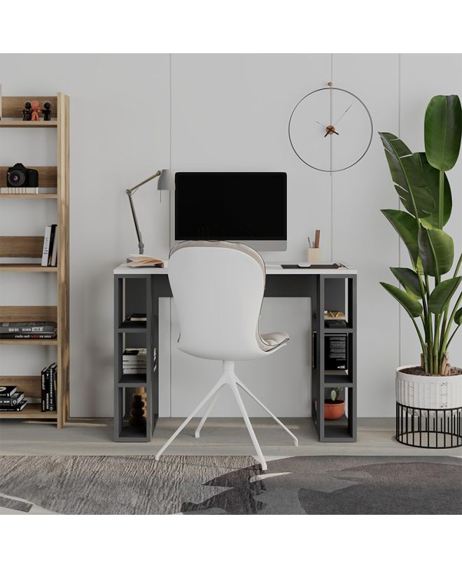Γραφείο εργασίας Colmar Megapap χρώμα ανθρακί - λευκό 106x50x75εκ.