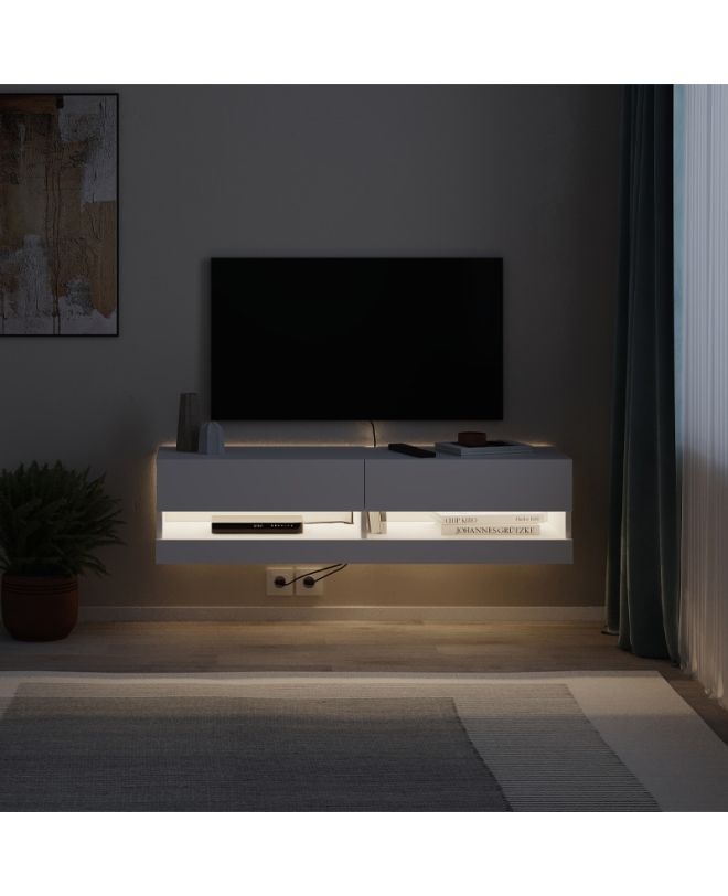 Έπιπλο τηλεόρασης επιτοίχιο Moon Megapap με LED χρώμα λευκό 120x33,8x30εκ.