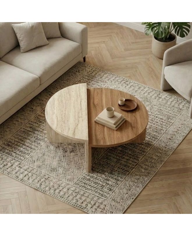 Τραπεζάκι σαλονιού Aloeva Megapap χρώμα καρυδί Ud - travertine Ø90x37εκ.