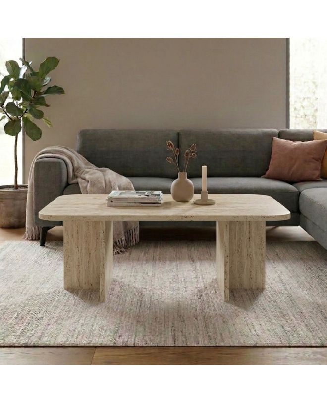 Τραπεζάκι σαλονιού Hillary Megapap χρώμα travertine 100x60x41,8εκ.