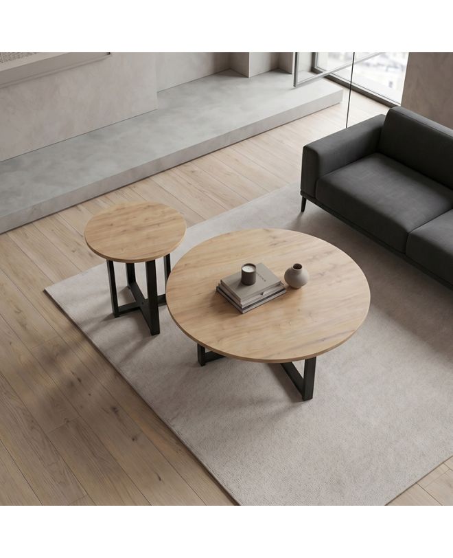 Τραπεζάκι σαλονιού σετ 2 τμχ Mesa Megapap χρώμα sapphire oak Ø90x35,5εκ.