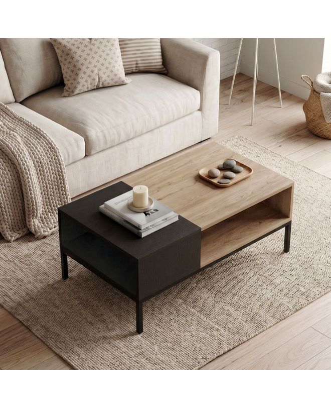 Τραπεζάκι σαλονιού Cailin Megapap χρώμα sepet oak - black wood 90x56x40,6εκ.