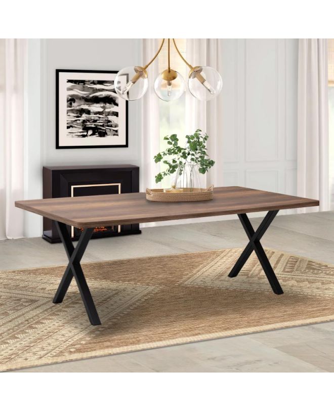 Τραπέζι Jeremy Megapap Mdf - μεταλλικό χρώμα καρυδί 200x100x75εκ.