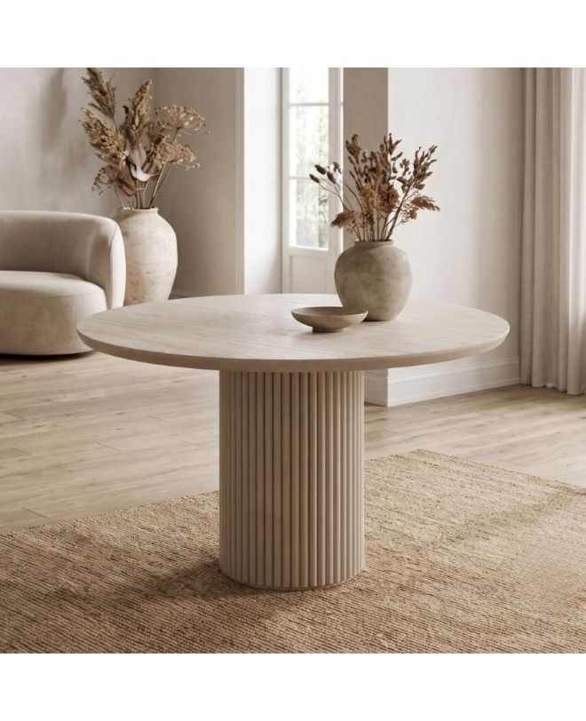 Τραπέζι Hazar Megapap Mdf χρώμα travertine - sandstone Ø119,5x76εκ.