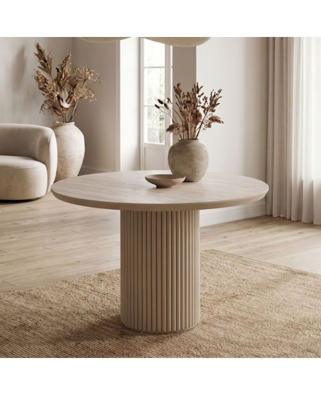 Τραπέζι Hazar Megapap Mdf χρώμα travertine - sandstone Ø100,5x76εκ.