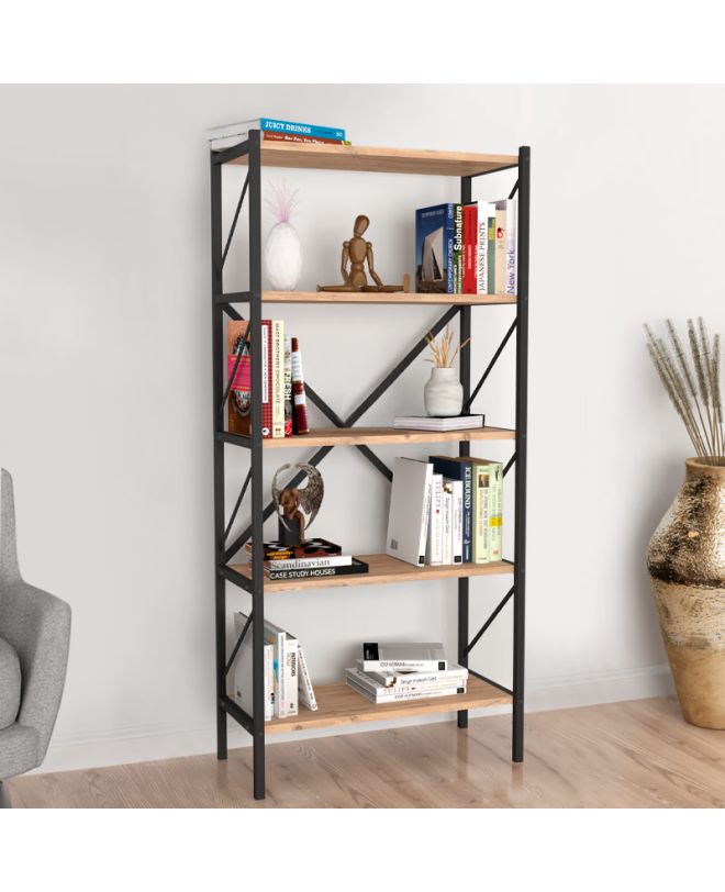 Βιβλιοθήκη Jocasta Megapap μεταλλική - μελαμίνης χρώμα pine oak 66x34x160εκ.