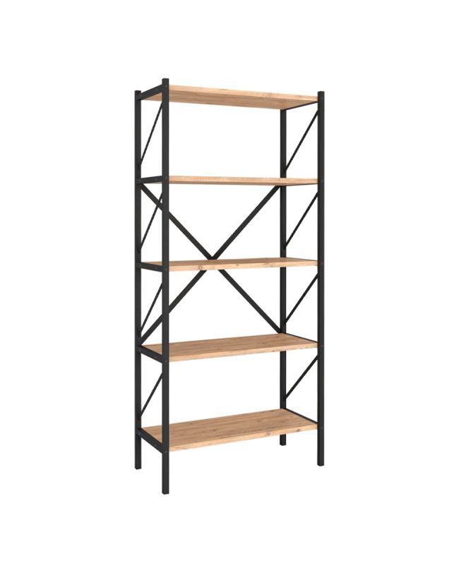 Βιβλιοθήκη Jocasta Megapap μεταλλική - μελαμίνης χρώμα pine oak 66x34x160εκ.