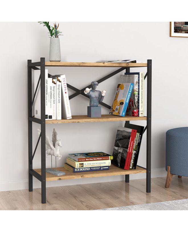 Βιβλιοθήκη Jocasta Megapap μεταλλική - μελαμίνης χρώμα pine oak 66x34x85εκ.