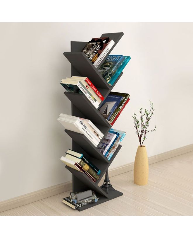 Βιβλιοθήκη Milton Megapap χρώμα ανθρακί 44x22x121εκ.