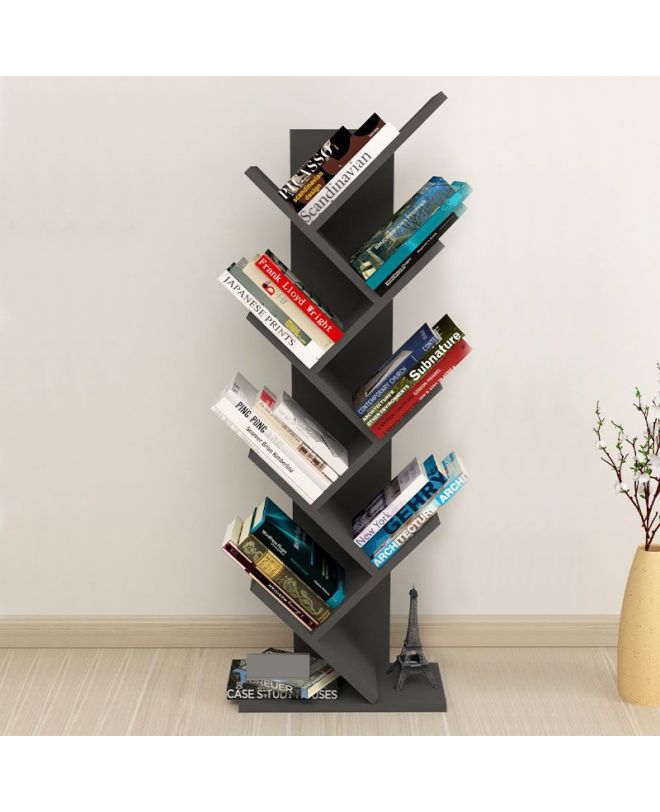 Βιβλιοθήκη Milton Megapap χρώμα ανθρακί 44x22x121εκ.