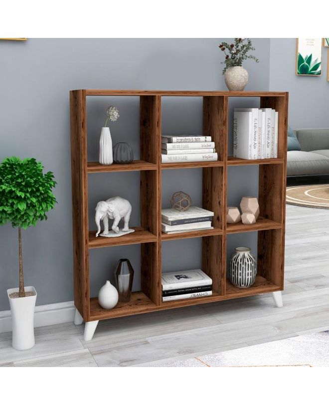 Βιβλιοθήκη Saul Megapap χρώμα καπνιστή καρυδιά 88,2x20x88,2εκ.